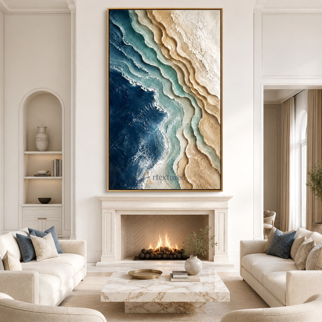 Blue Coastal Textured Abstract Wall Art#LL20260030