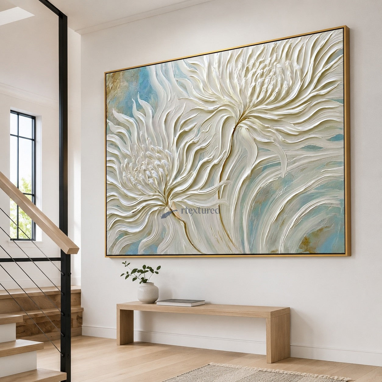 White 3D Floral Wall Art with Soft Blue Background#LL20260031