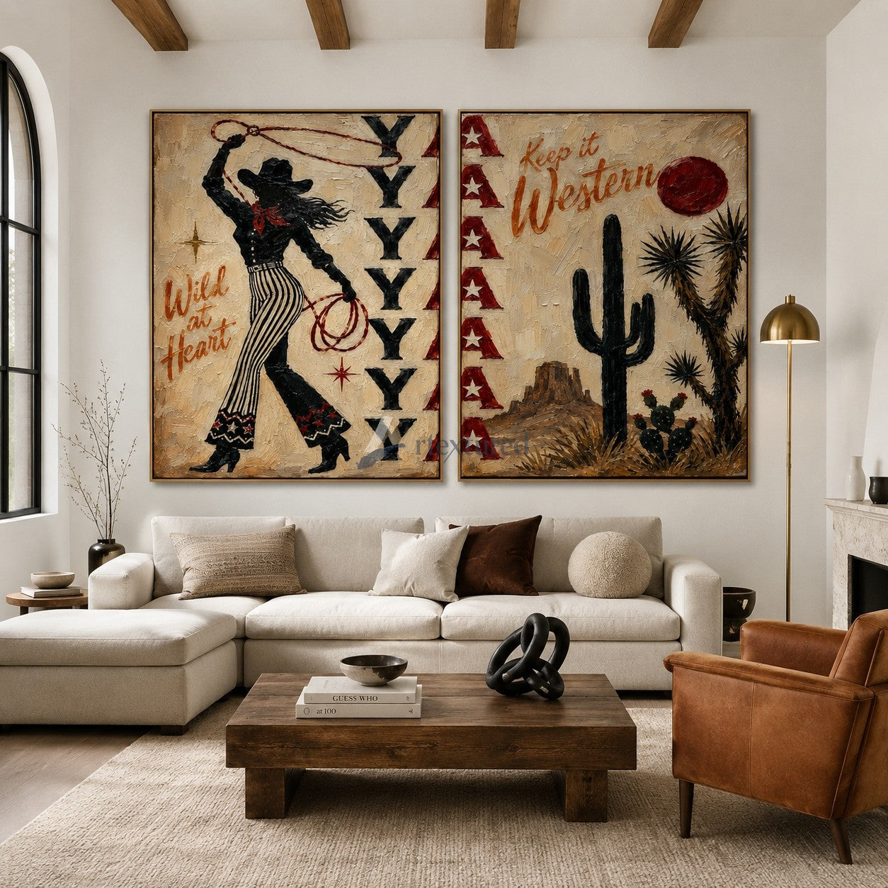 Western Cowgirl Wall Art Set – Rustic Desert Canvas Painting#LL20260034