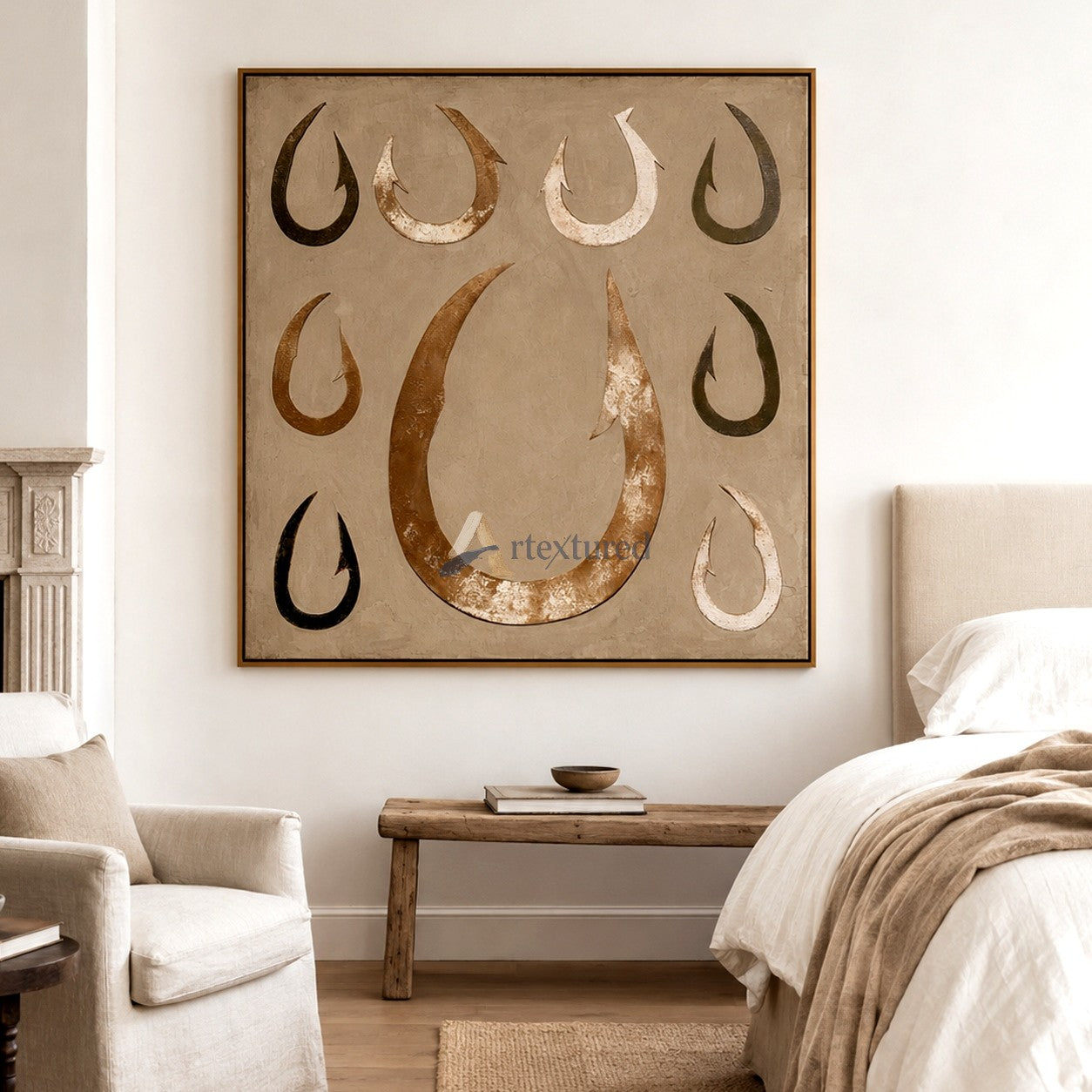 Abstract Hook Wall Art – Neutral Textured Canvas Painting#LL20260035