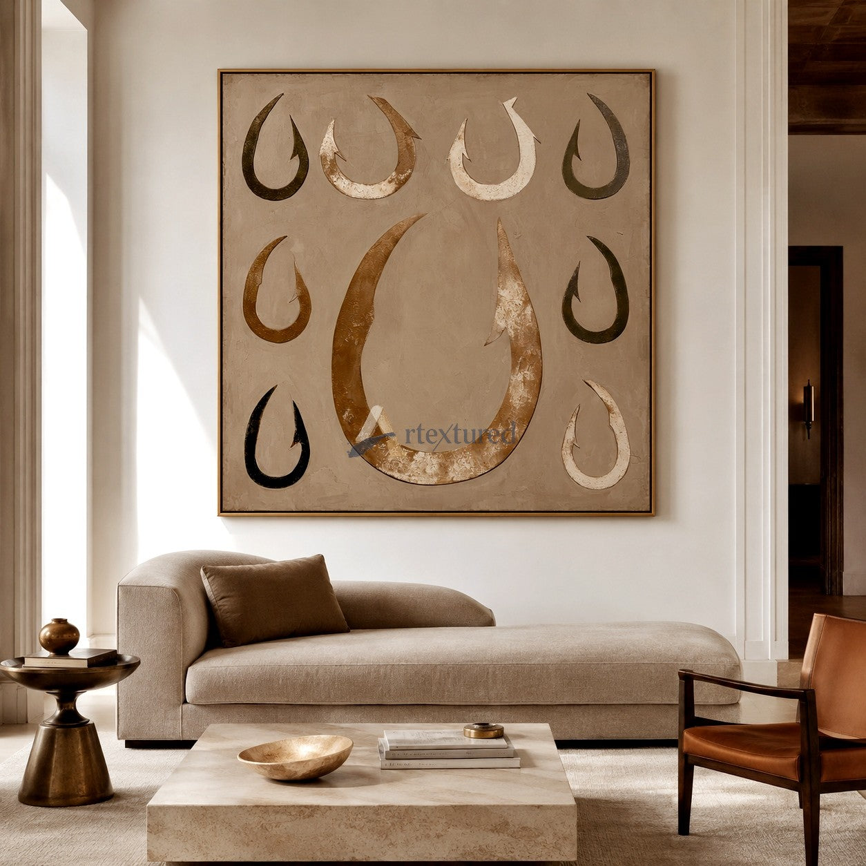 Abstract Hook Wall Art – Neutral Textured Canvas Painting#LL20260035