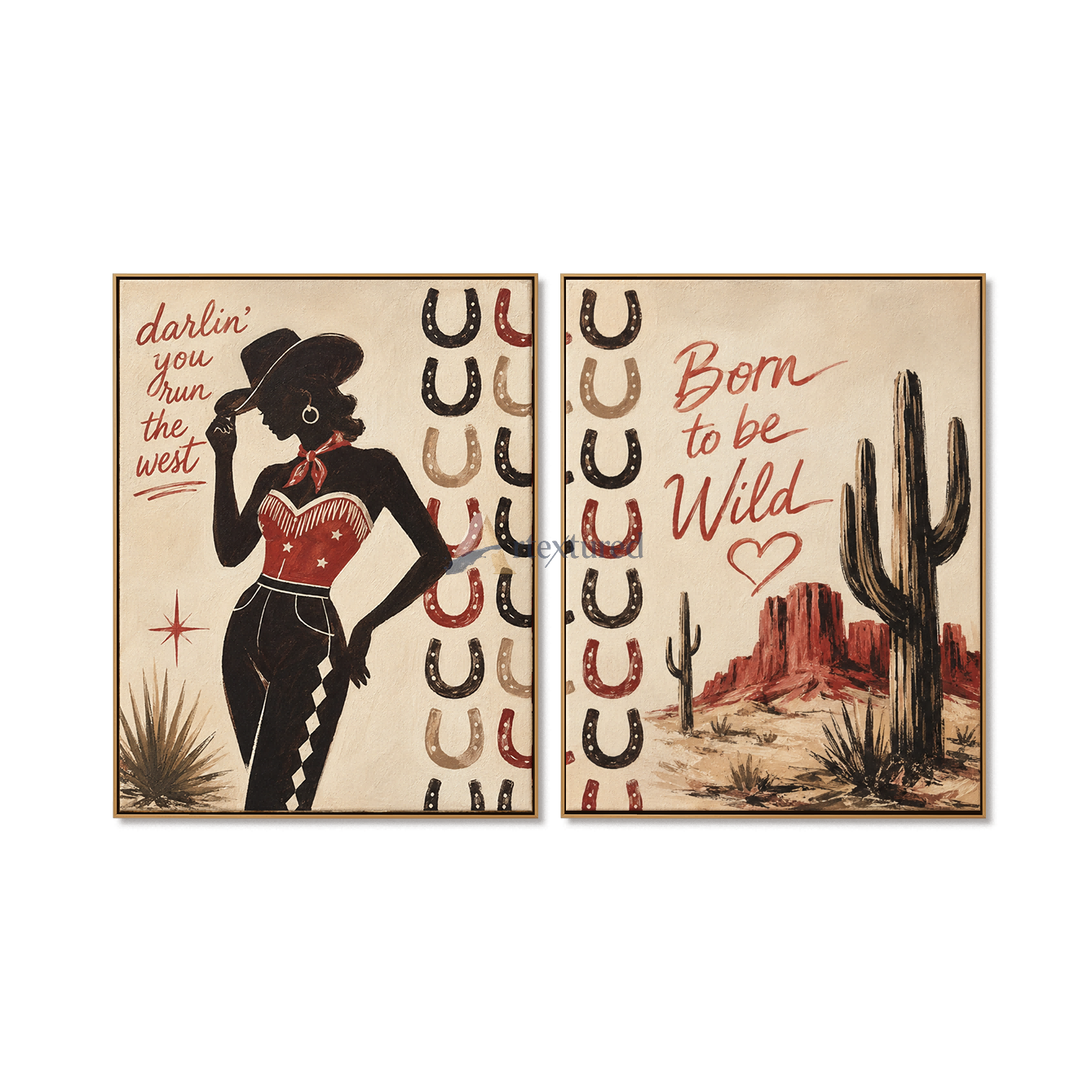 Western Cowgirl Wall Art Set – Vintage Desert Canvas Painting#LL20260036