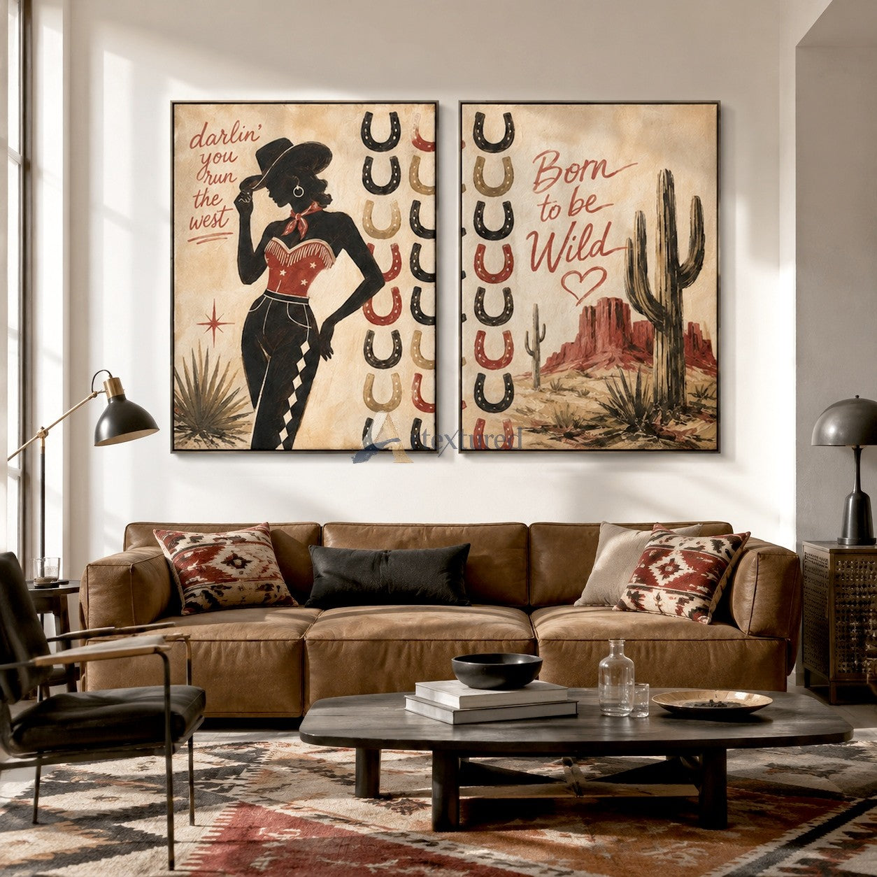 Western Cowgirl Wall Art Set – Vintage Desert Canvas Painting#LL20260036