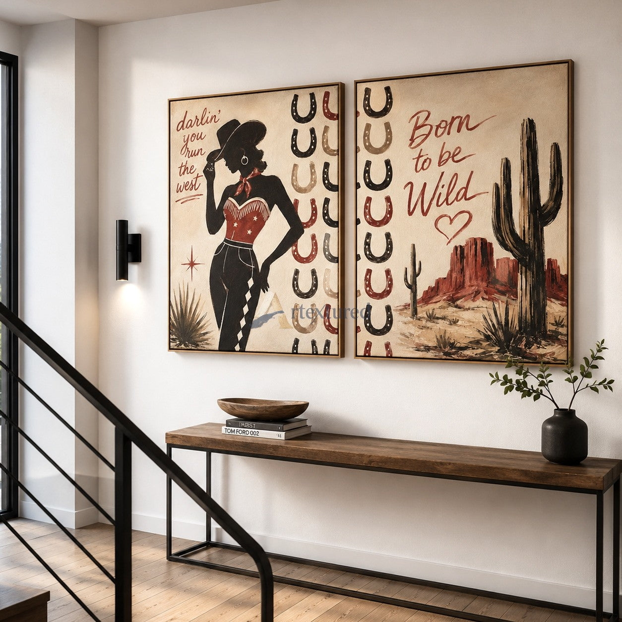 Western Cowgirl Wall Art Set – Vintage Desert Canvas Painting#LL20260036