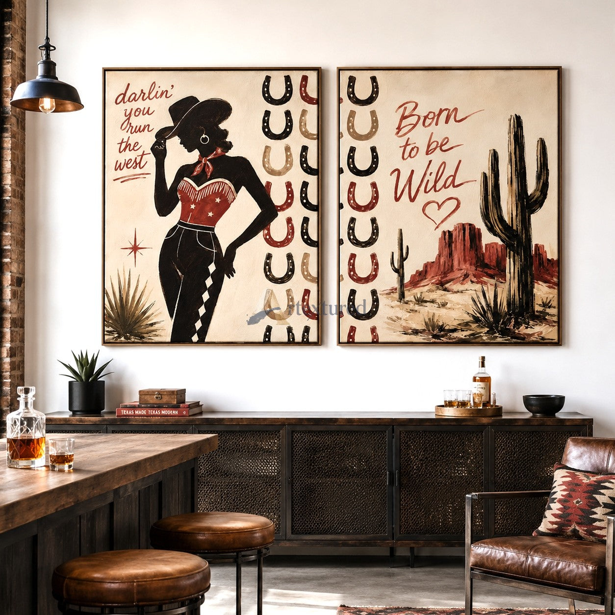 Western Cowgirl Wall Art Set – Vintage Desert Canvas Painting#LL20260036