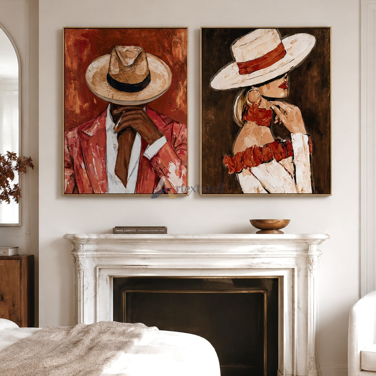 Fashion Couple Portrait Wall Art Set – Textured Canvas Painting#LL20260037