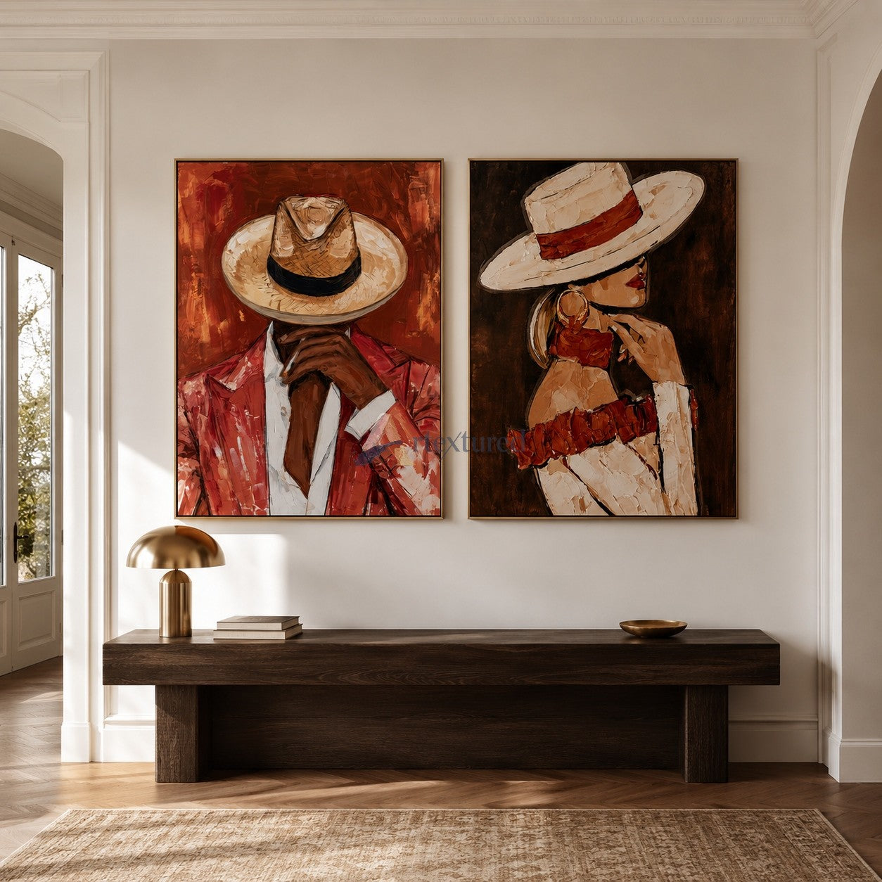 Fashion Couple Portrait Wall Art Set – Textured Canvas Painting#LL20260037