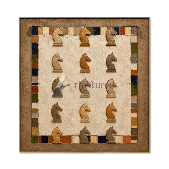 Chess Wall Art – Vintage Textured Horse Chess Canvas Painting#LL20260040