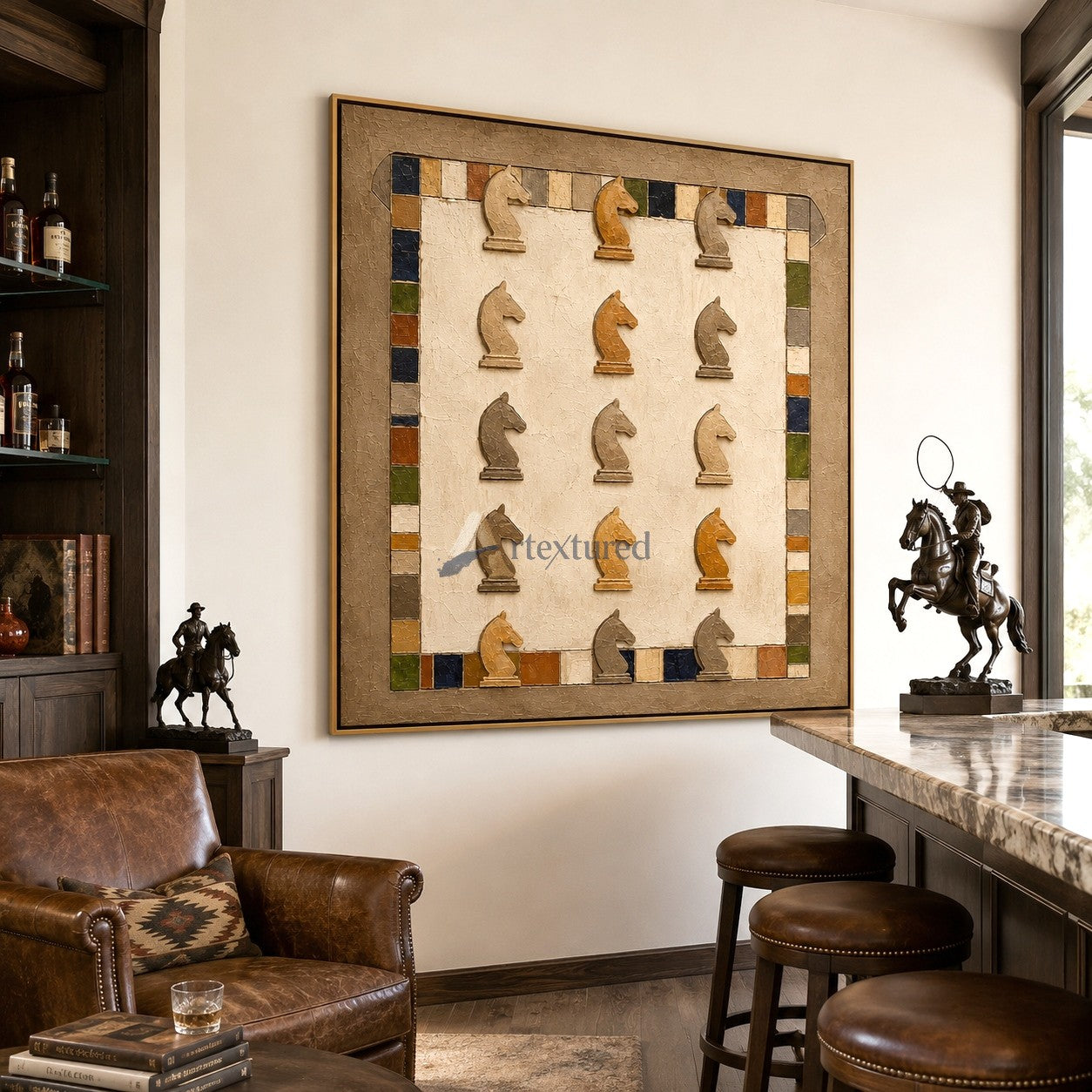 Chess Wall Art – Vintage Textured Horse Chess Canvas Painting#LL20260040