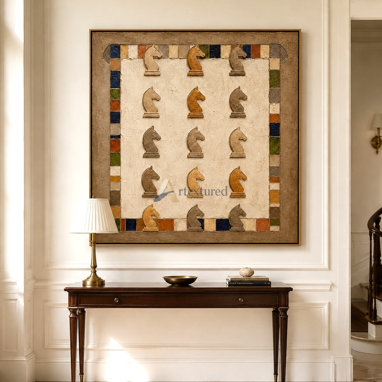 Chess Wall Art – Vintage Textured Horse Chess Canvas Painting#LL20260040