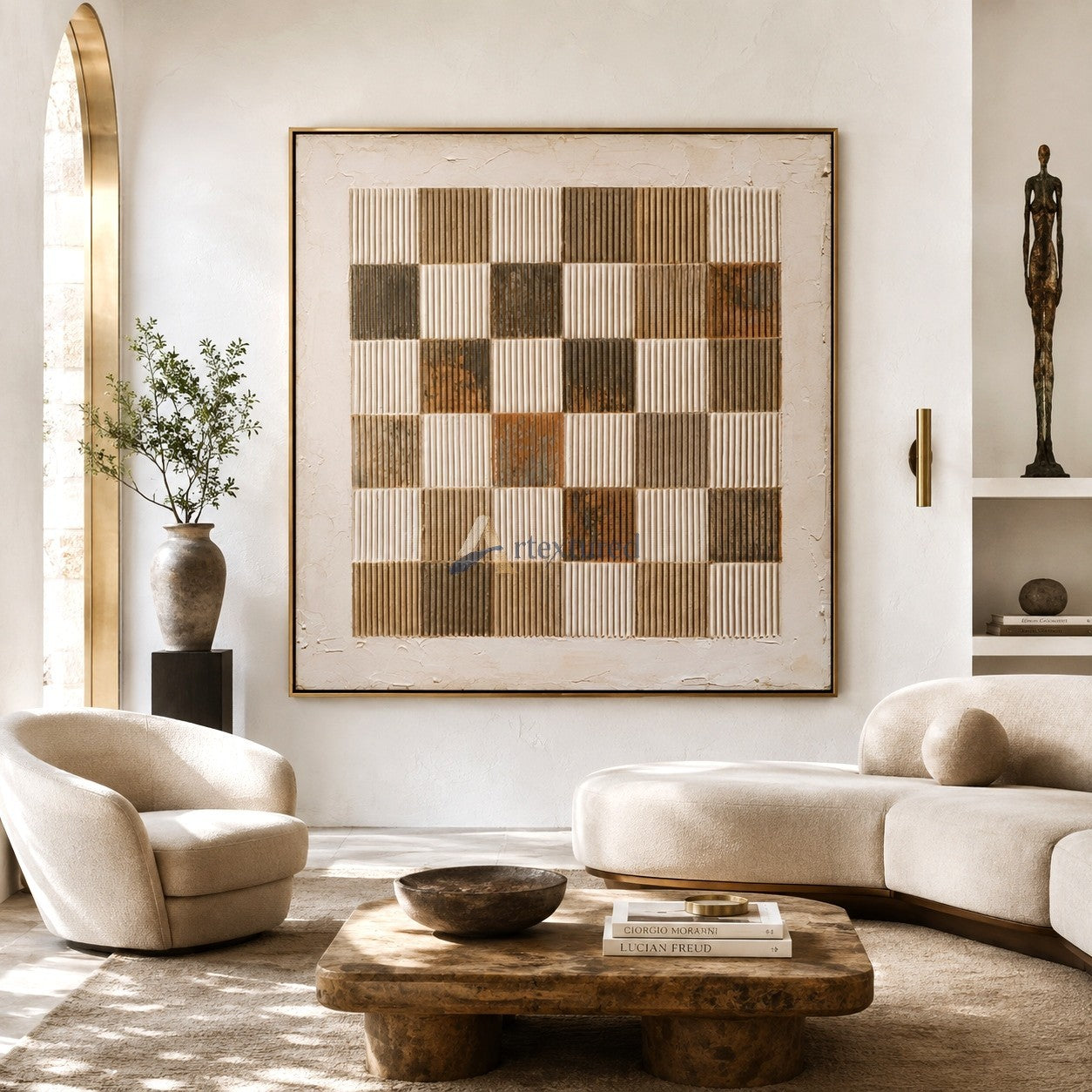 Woven Grid – Neutral Geometric Textured Painting#LL20260043