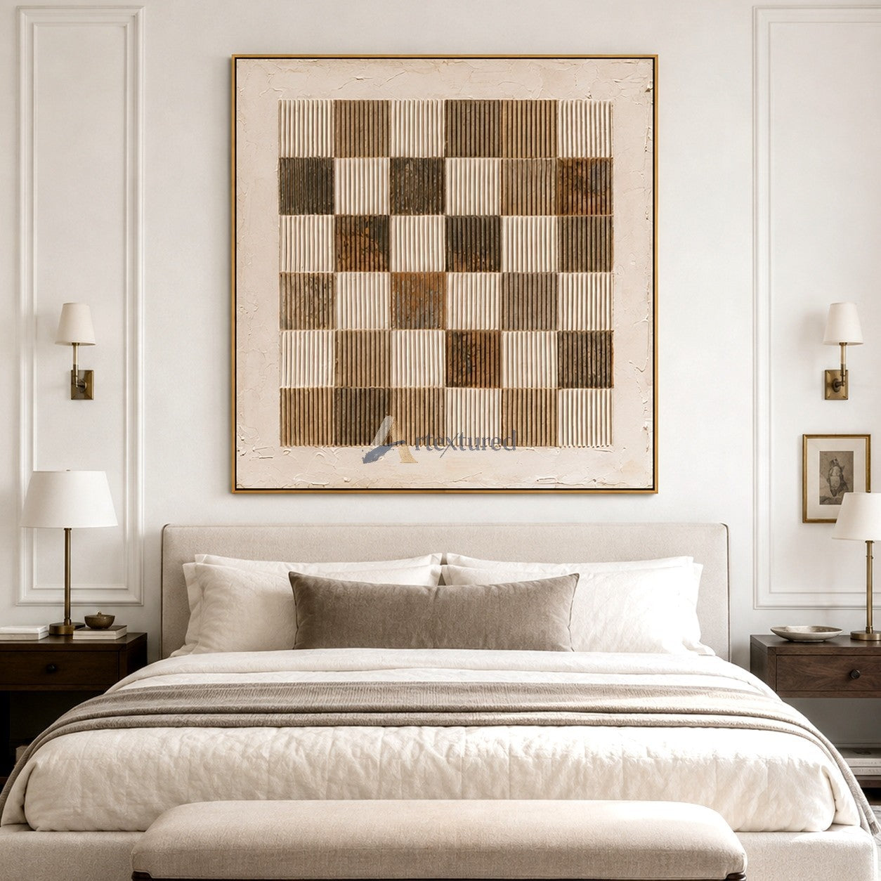 Woven Grid – Neutral Geometric Textured Painting#LL20260043