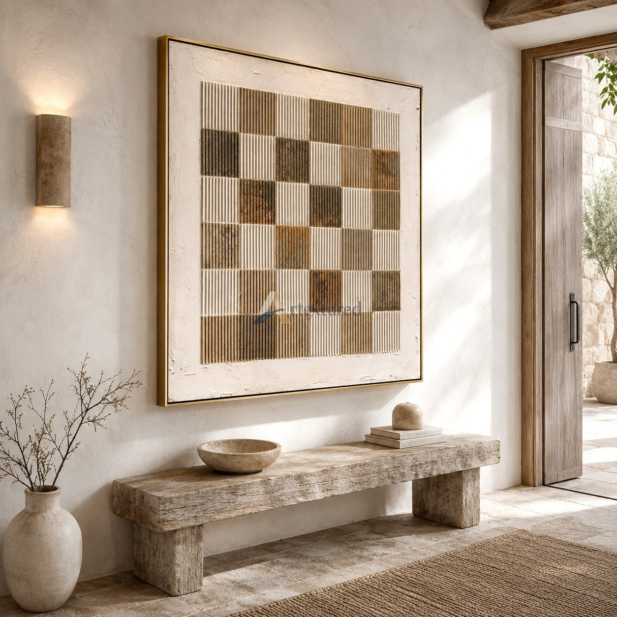 Woven Grid – Neutral Geometric Textured Painting#LL20260043