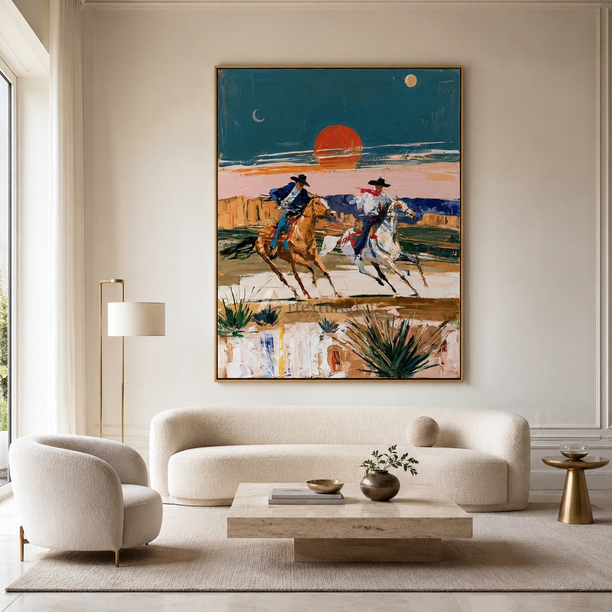 Riders at Dusk – Textured Western Cowboy Painting#LL20260045