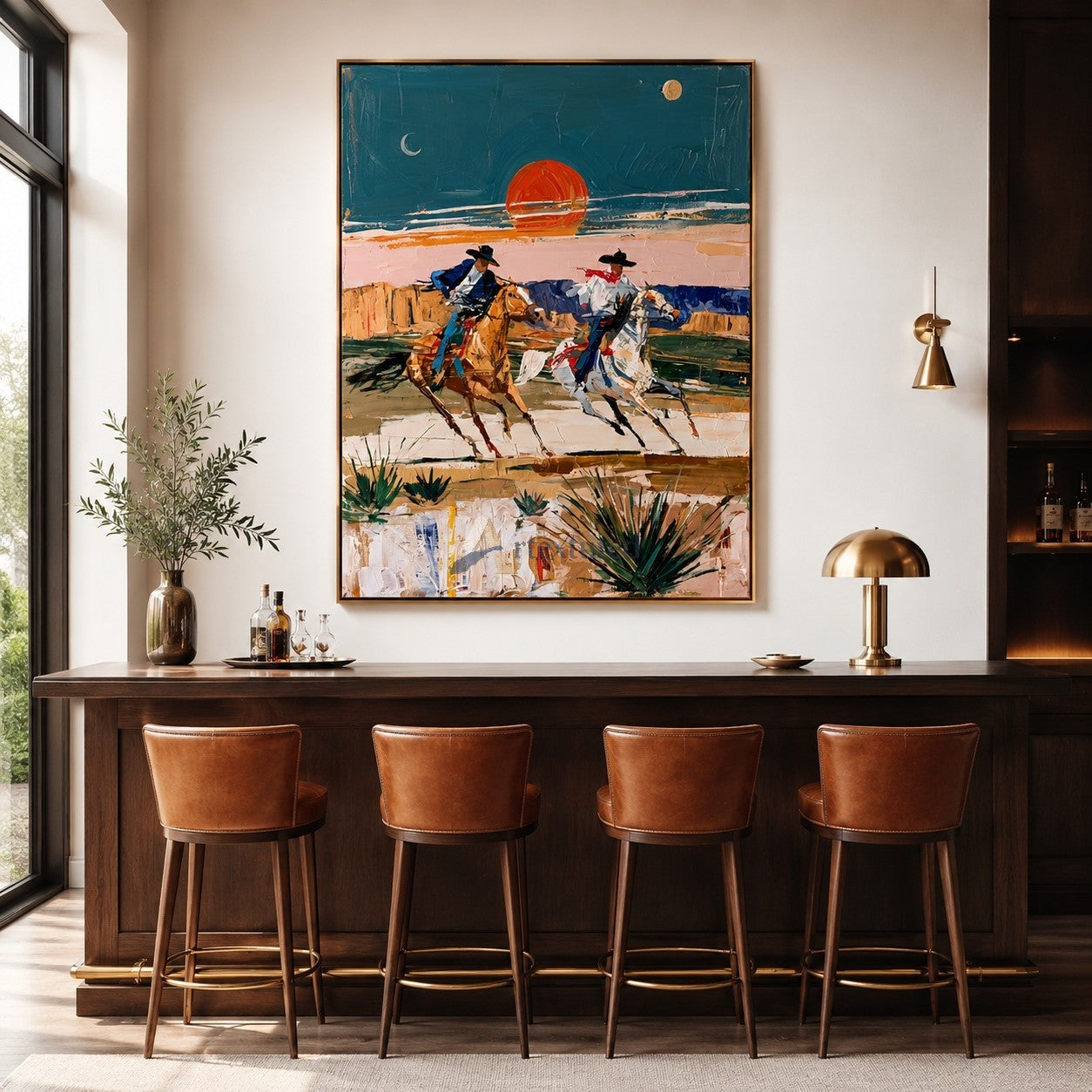 Riders at Dusk – Textured Western Cowboy Painting#LL20260045