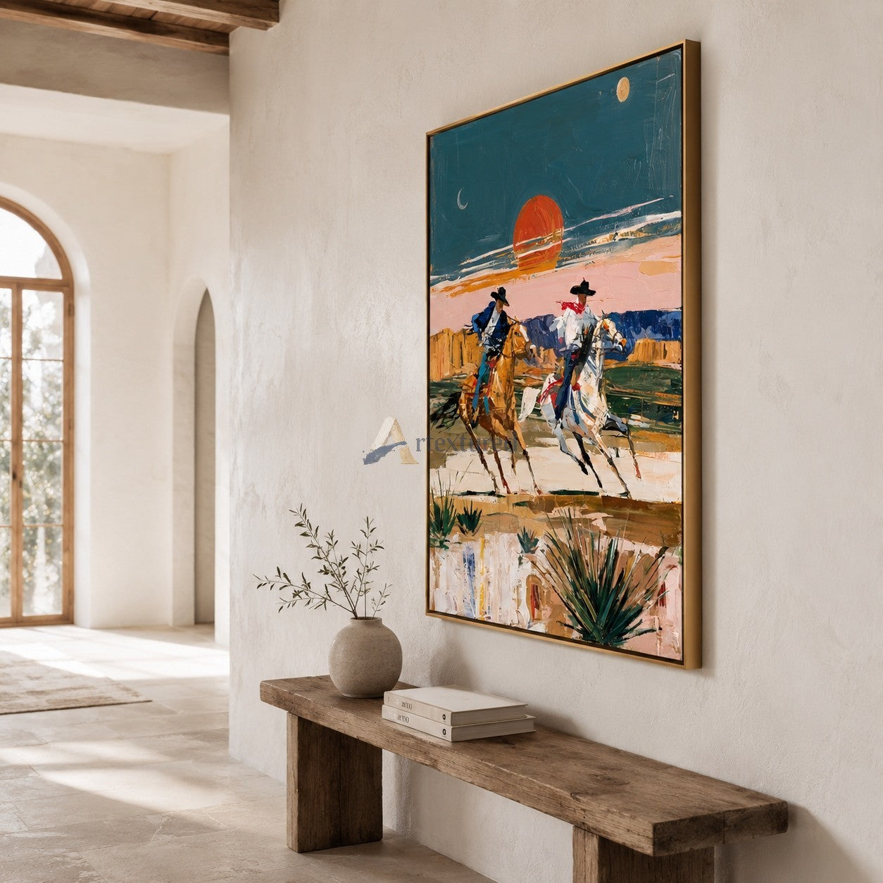 Riders at Dusk – Textured Western Cowboy Painting#LL20260045