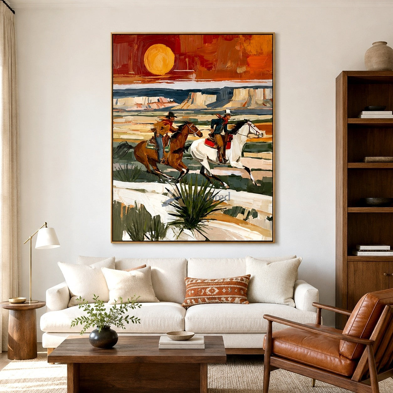 Chasing the Sun – Textured Western Horseback Riding Painting#LL20260046