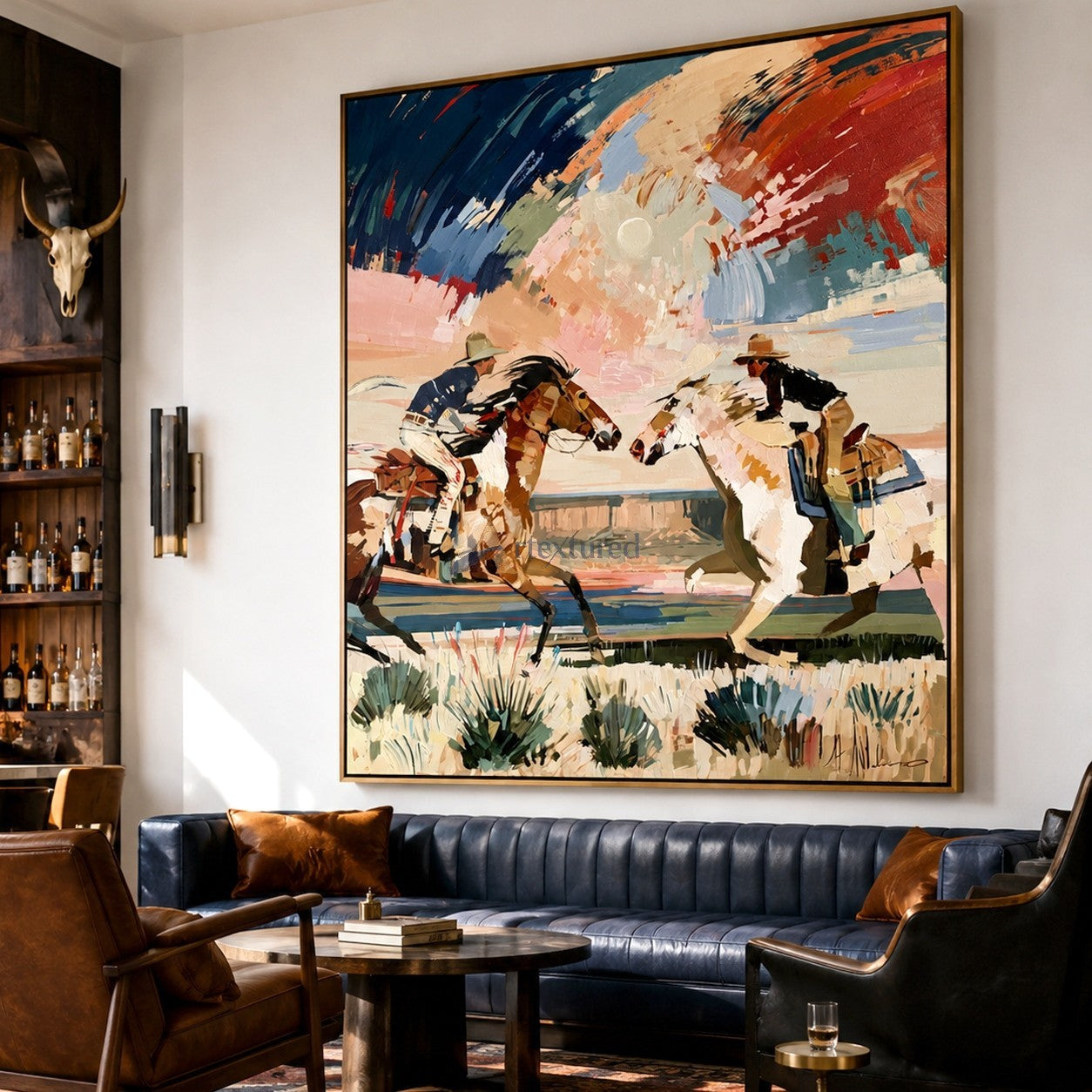 Crossing Paths – Dynamic Western Cowboy Painting#LL20260050