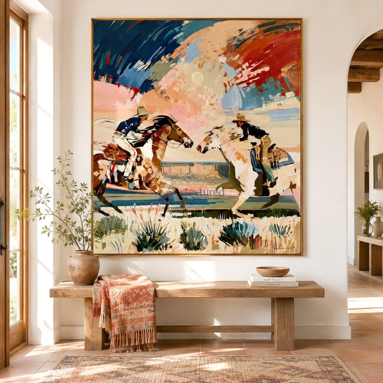 Crossing Paths – Dynamic Western Cowboy Painting#LL20260050