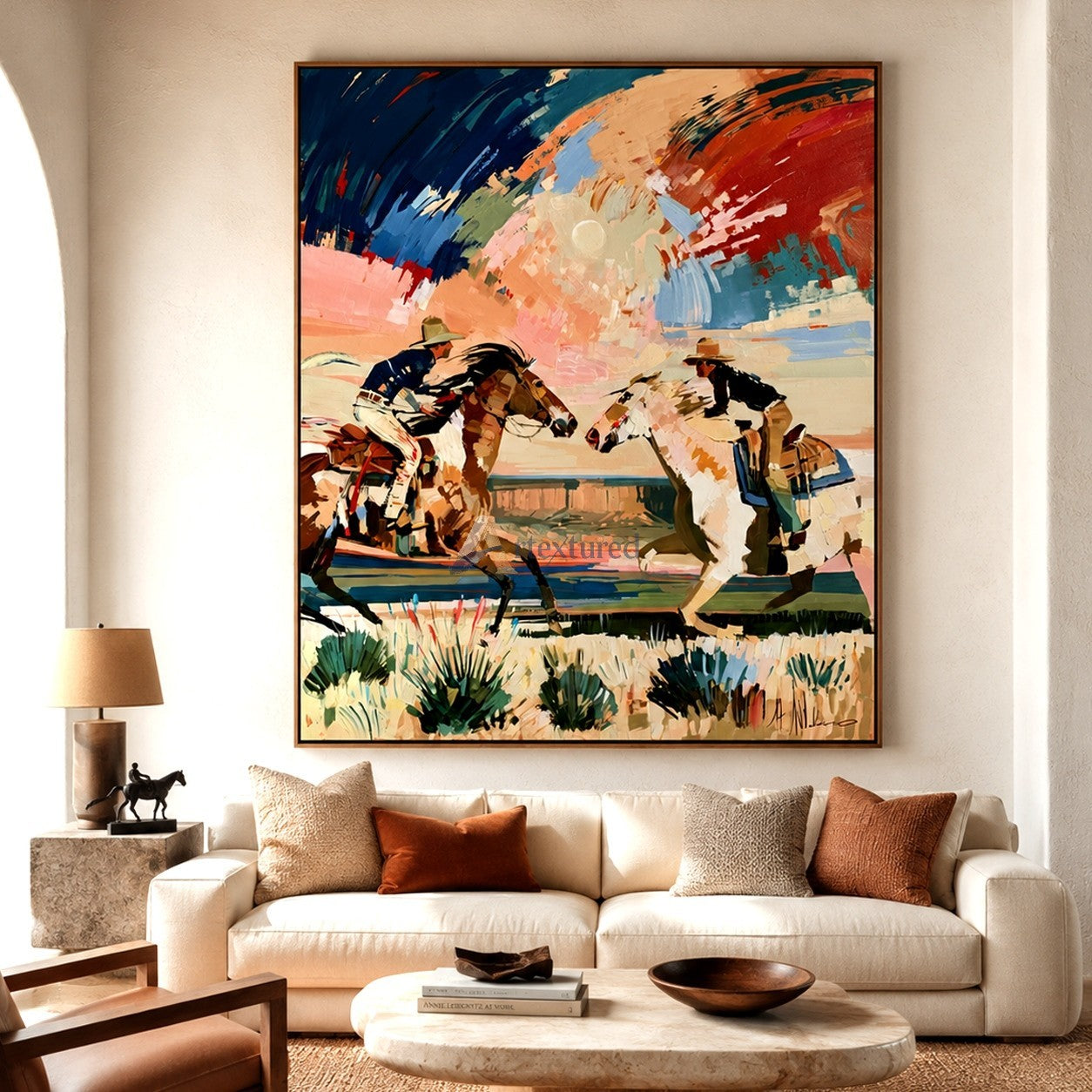 Crossing Paths – Dynamic Western Cowboy Painting#LL20260050