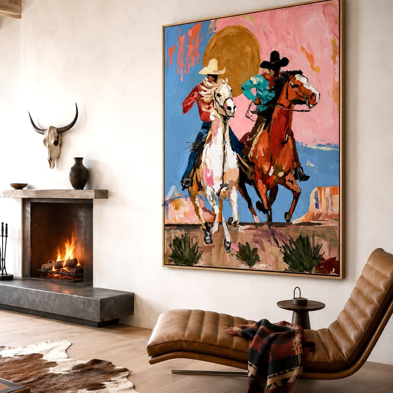 Wild Horizon – Colorful Western Cowboy Painting#LL20260051