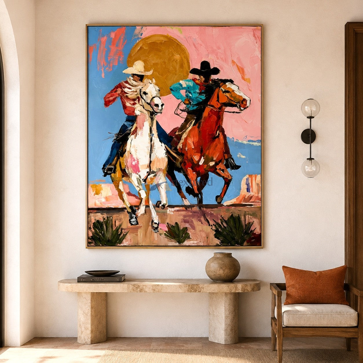 Wild Horizon – Colorful Western Cowboy Painting#LL20260051
