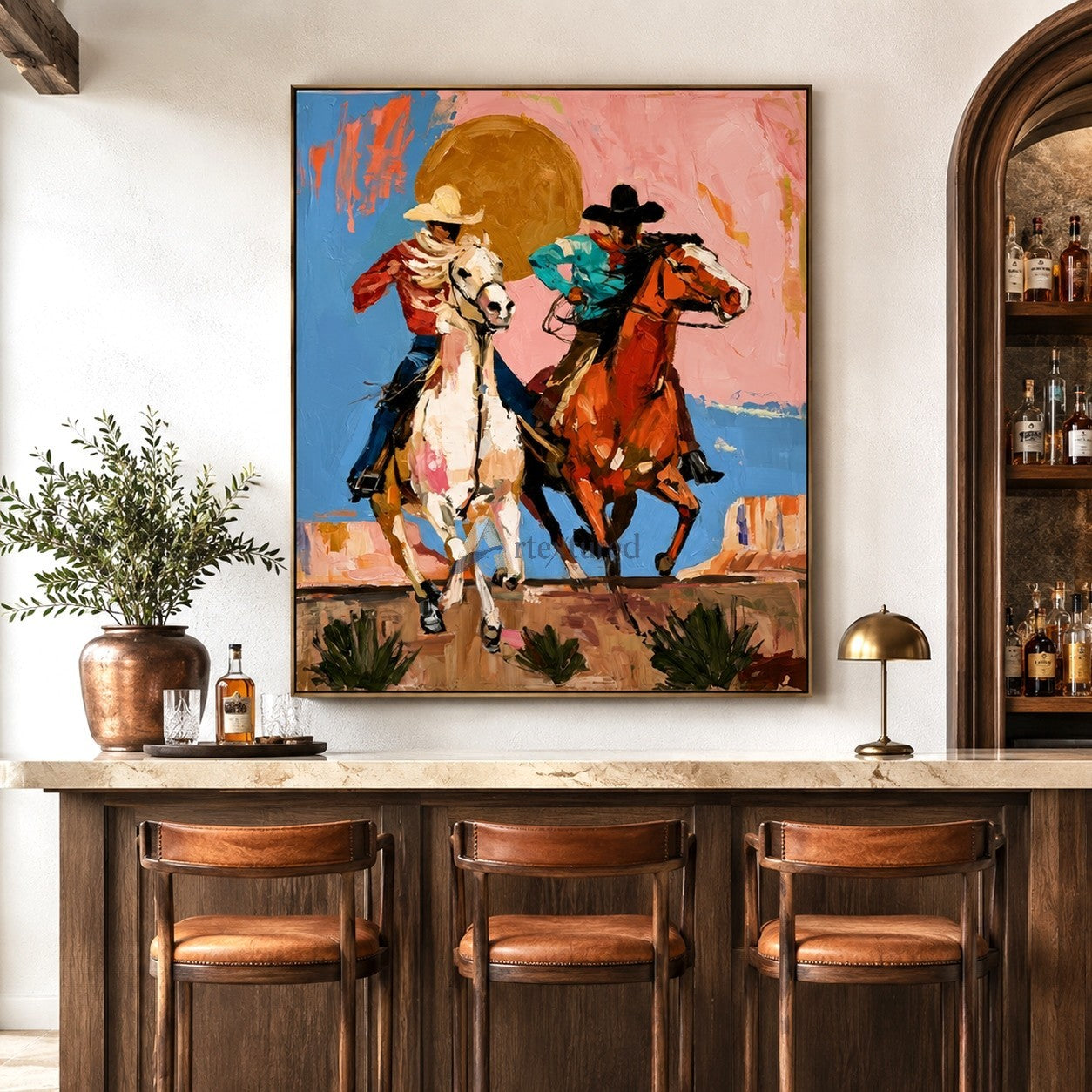 Wild Horizon – Colorful Western Cowboy Painting#LL20260051