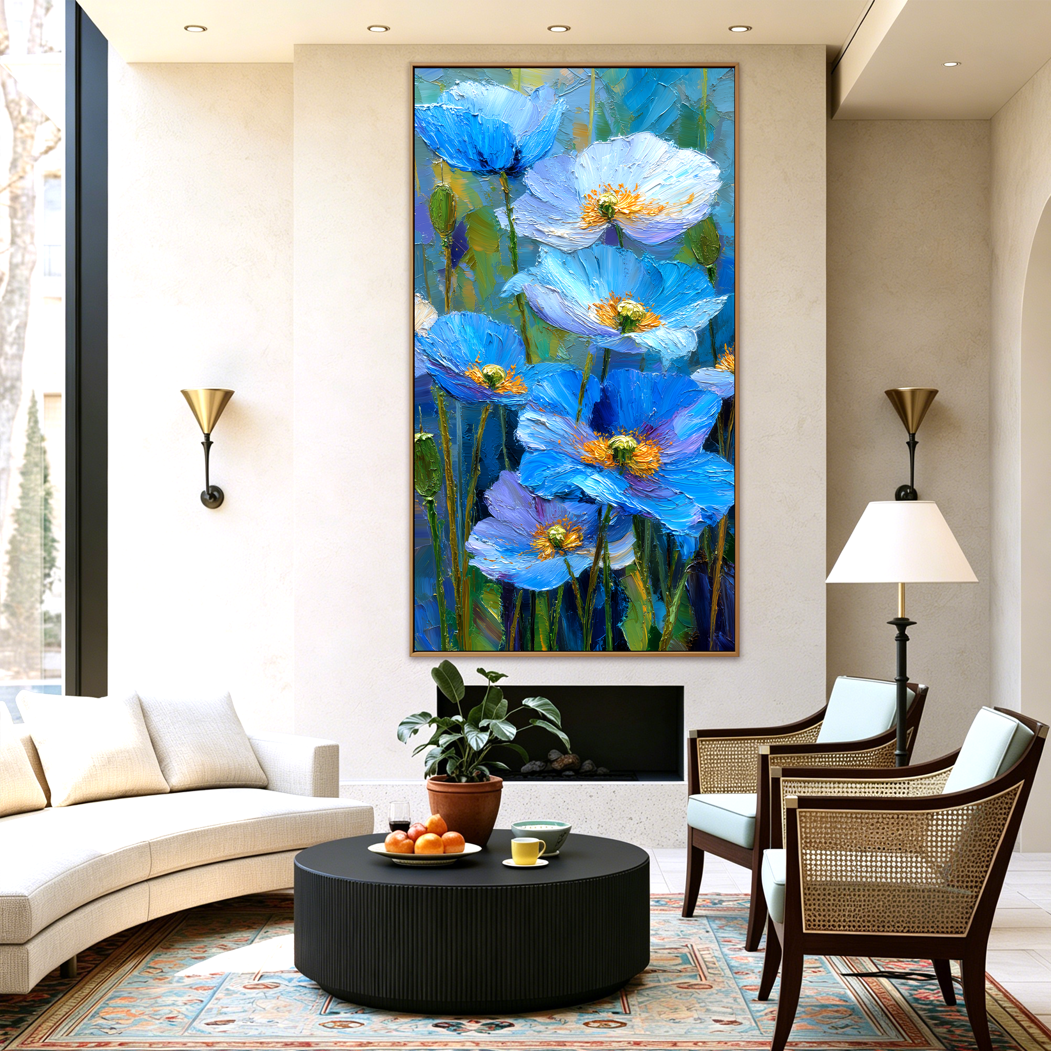 Azure Bloom – 3D Textured Hand-Painted Oil Painting | Blue Floral Wall Art#AB522005