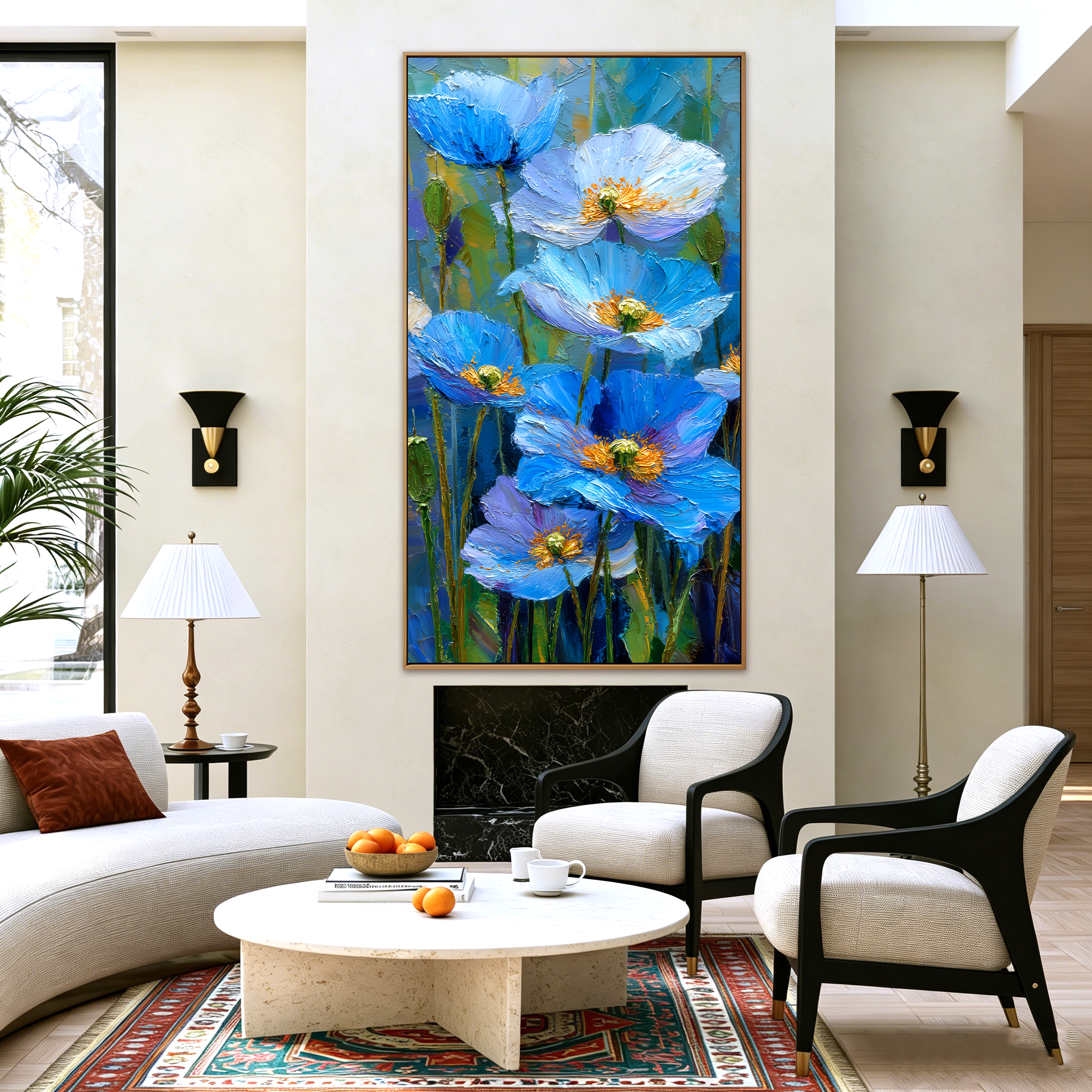Azure Bloom – 3D Textured Hand-Painted Oil Painting | Blue Floral Wall Art#AB522005