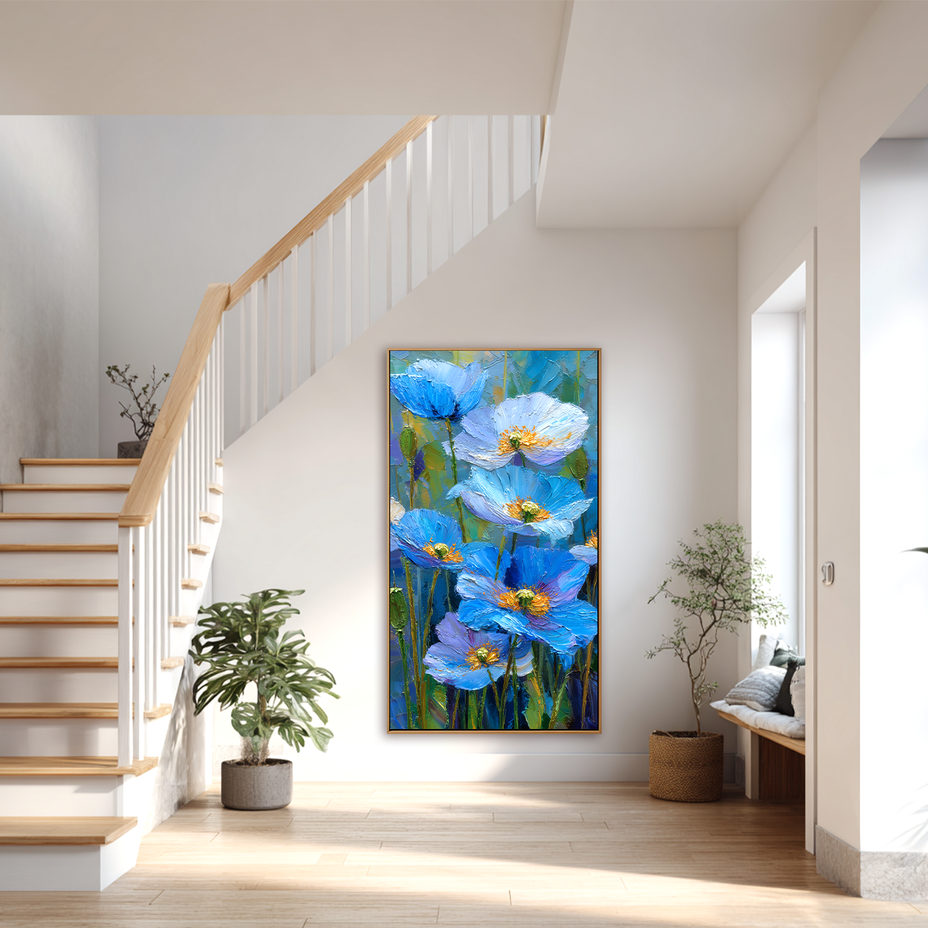 Azure Bloom – 3D Textured Hand-Painted Oil Painting | Blue Floral Wall Art#AB522005