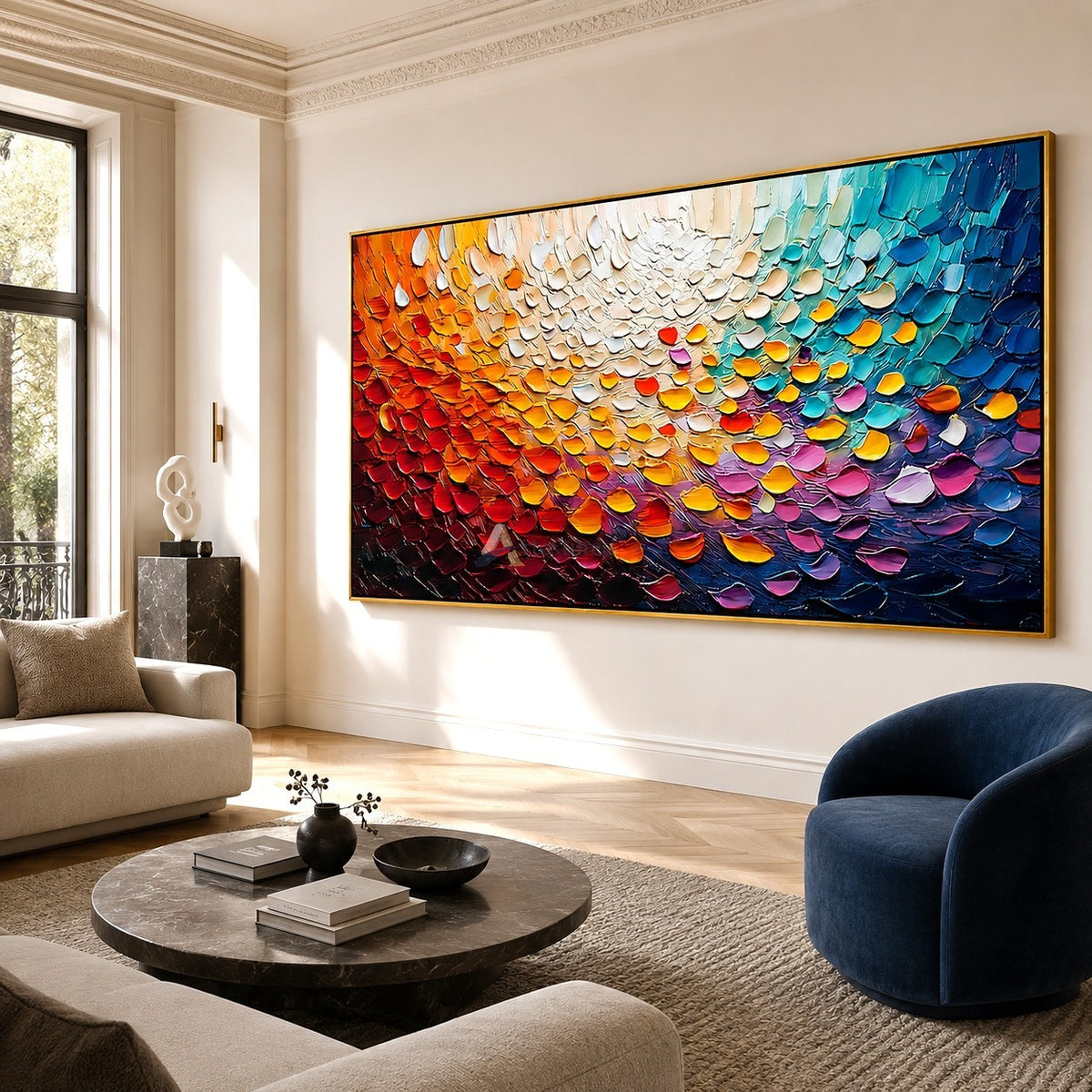 Prismatic Current – Hand-Painted Colorful Abstract Oil Painting#LL20260072
