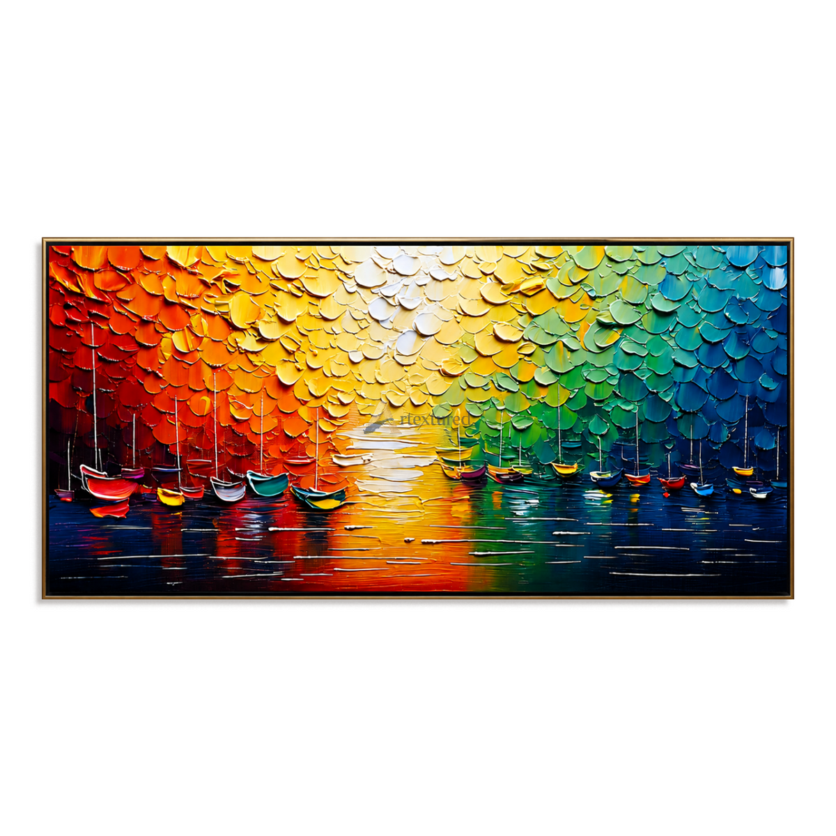Chromatic Harbor – Hand-Painted Colorful Sailboat Oil Painting#LL20260073