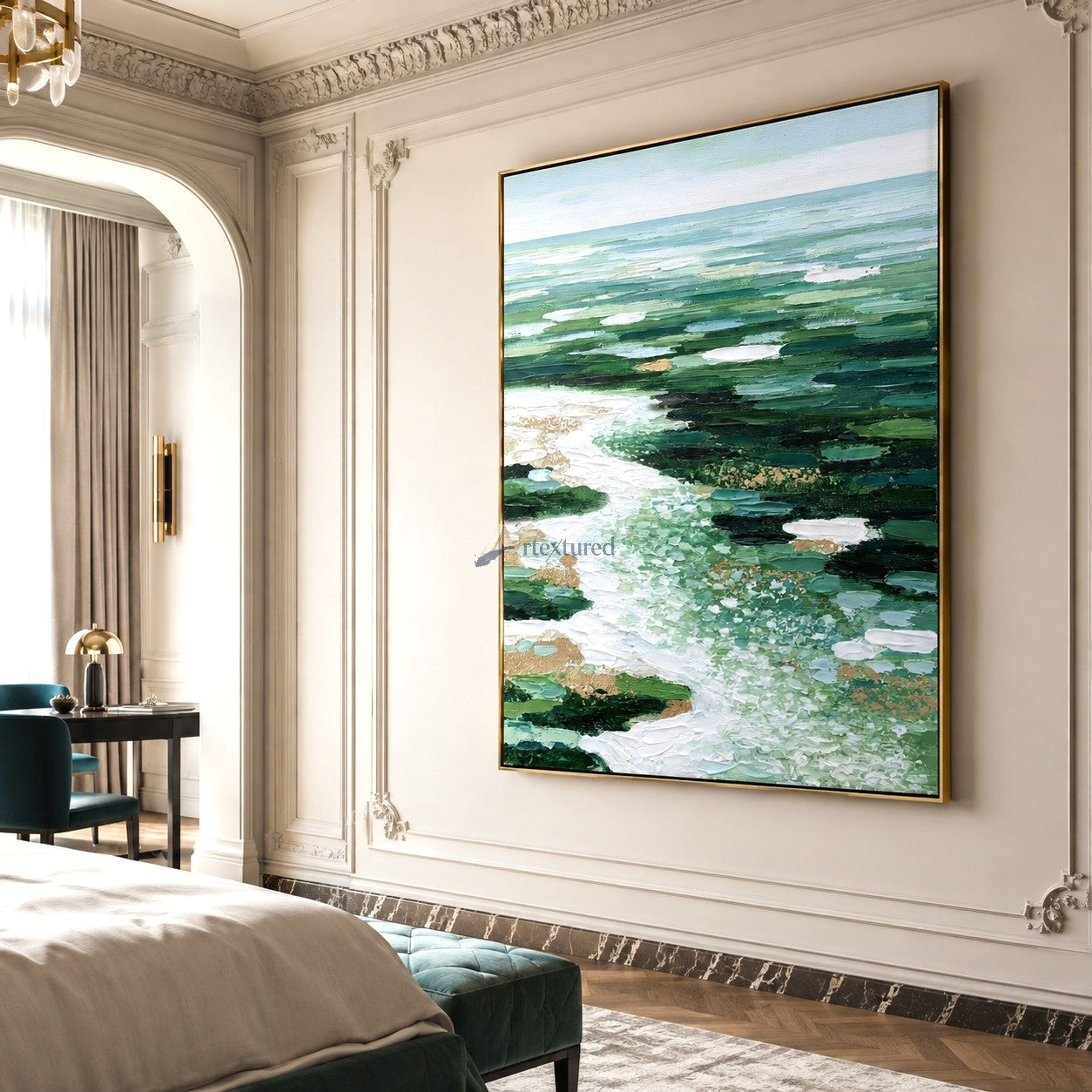 Emerald Tides – Hand-Painted Green Abstract Seascape Oil Painting#LL20260074