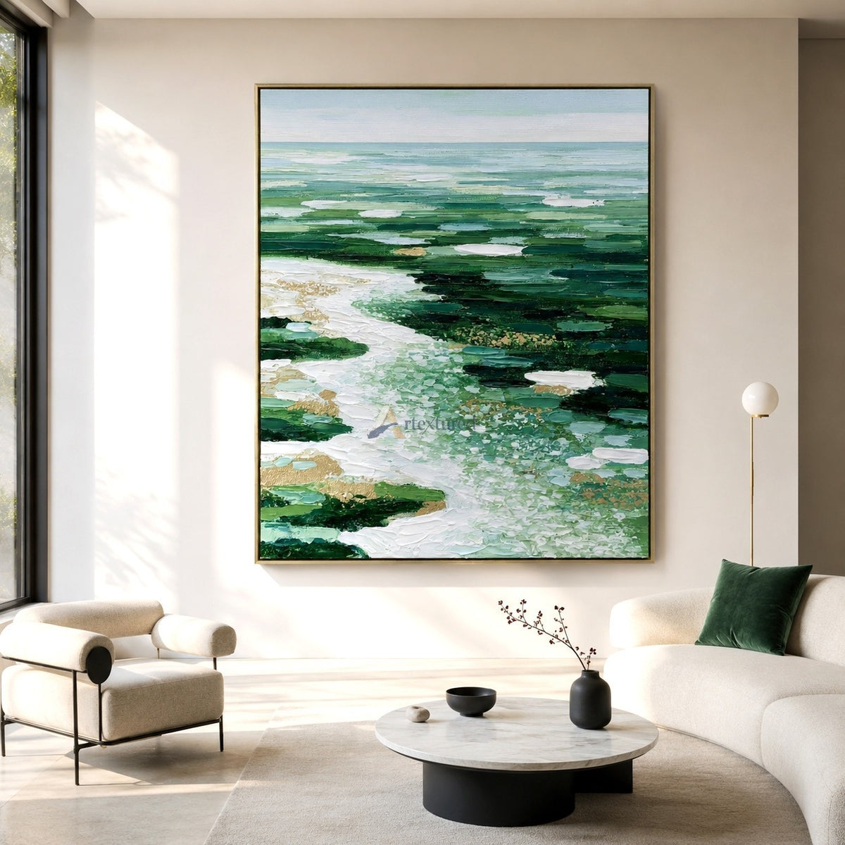 Emerald Tides – Hand-Painted Green Abstract Seascape Oil Painting#LL20260074