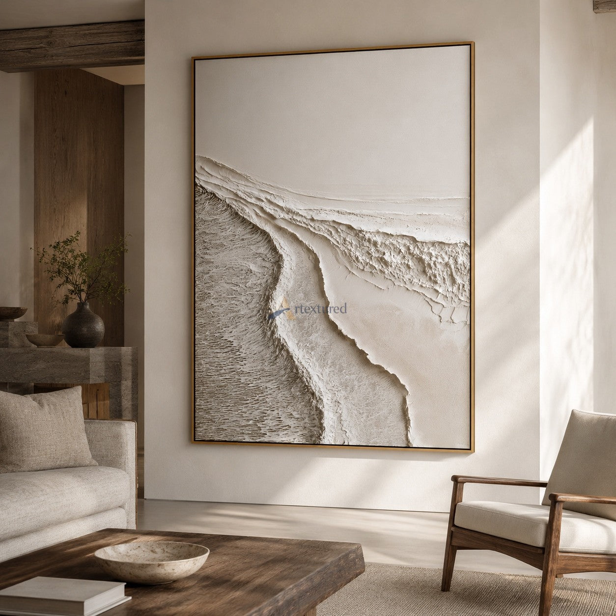 Ivory Drift – Handcrafted White Textured Abstract Painting#LL20260076