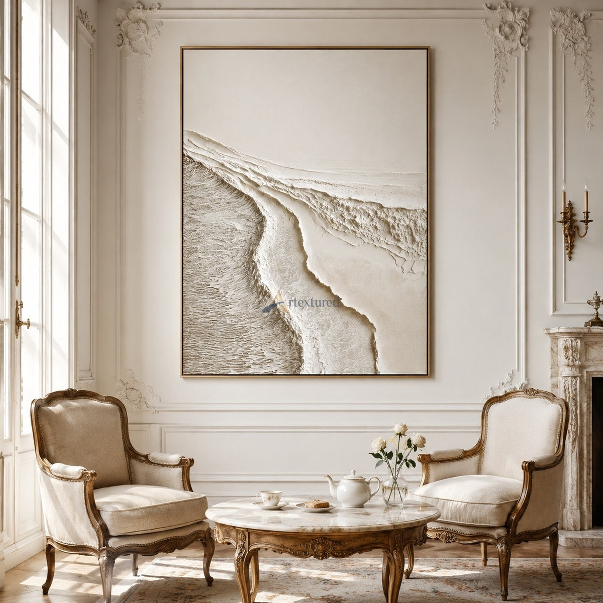 Ivory Drift – Handcrafted White Textured Abstract Painting#LL20260076