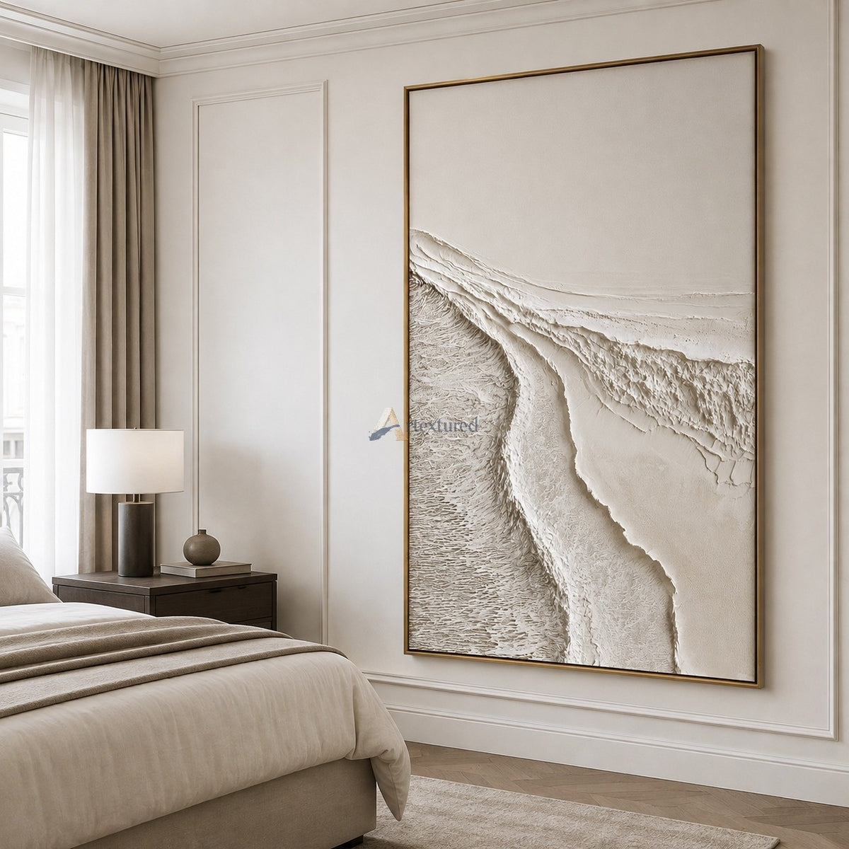Ivory Drift – Handcrafted White Textured Abstract Painting#LL20260076