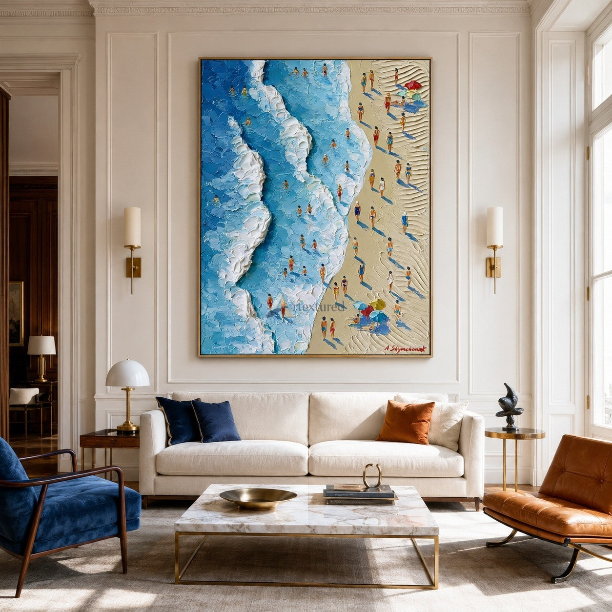 Summer Shoreline – Hand-Painted Aerial Beach Oil Painting#LL20260079