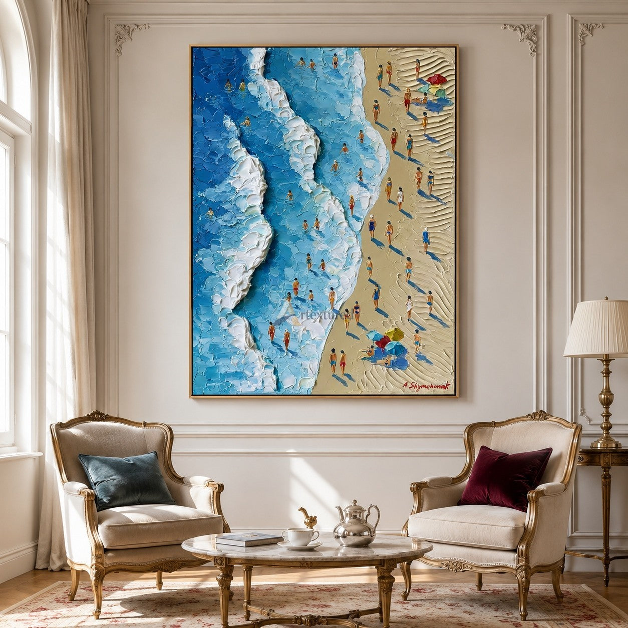 Summer Shoreline – Hand-Painted Aerial Beach Oil Painting#LL20260079