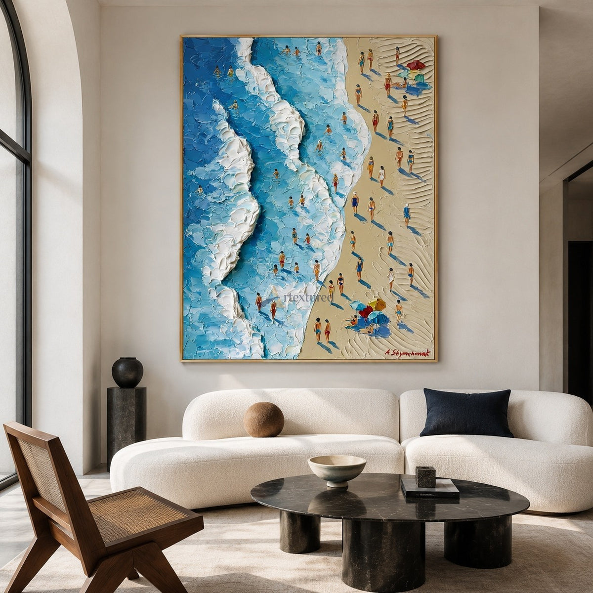 Summer Shoreline – Hand-Painted Aerial Beach Oil Painting#LL20260079