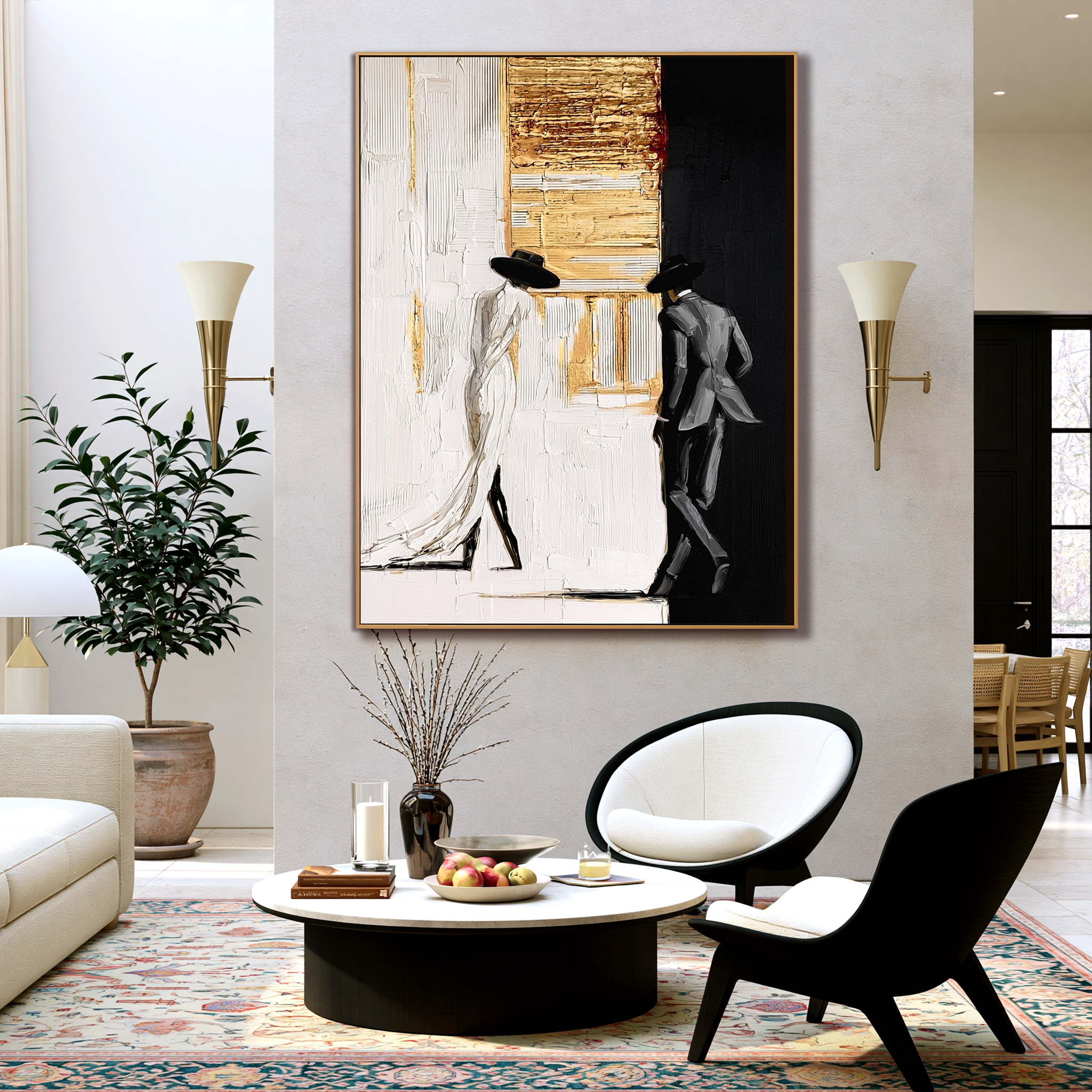 Gilded Encounter | Textured Figurative Oil Painting Wall Art#AB522007