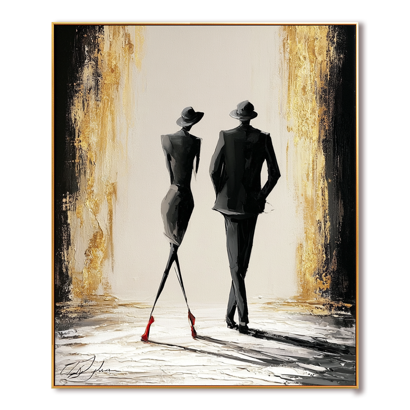 Midnight Promenade – Textured Figurative Oil Painting#AB522008