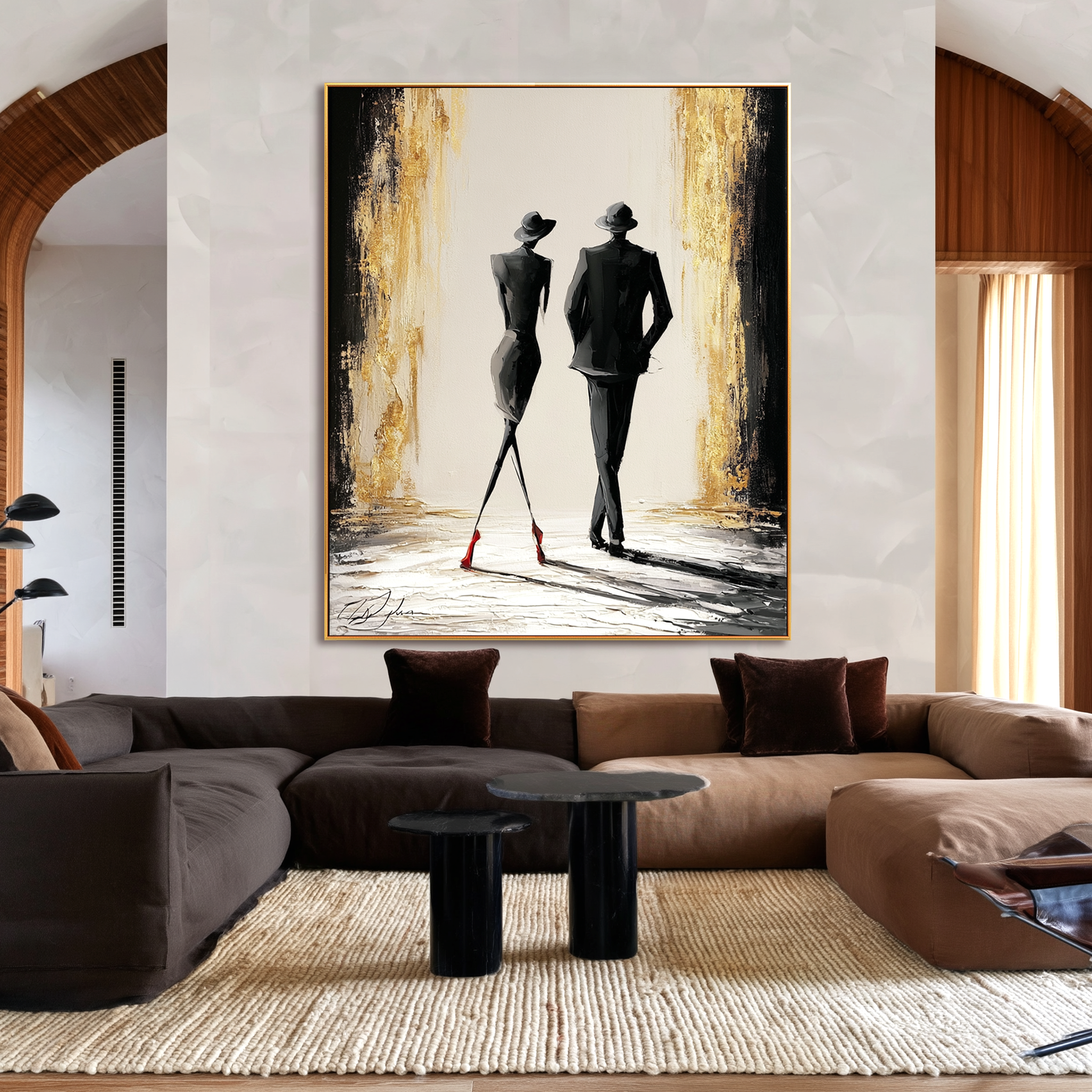 Midnight Promenade – Textured Figurative Oil Painting#AB522008