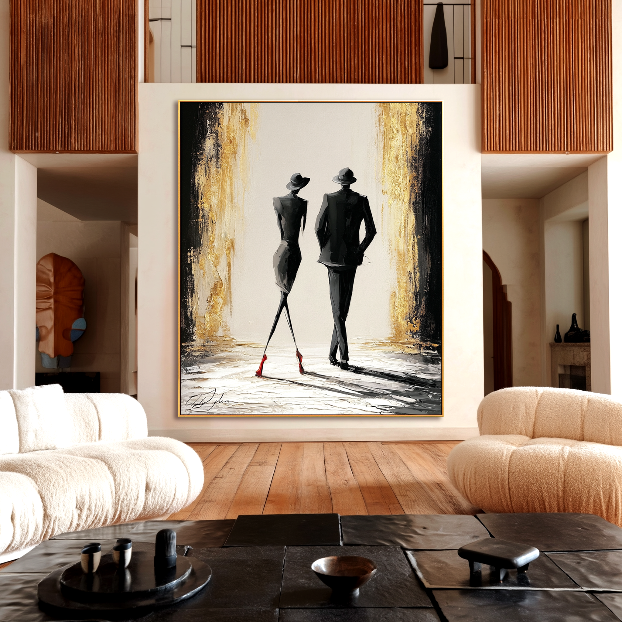 Midnight Promenade – Textured Figurative Oil Painting#AB522008