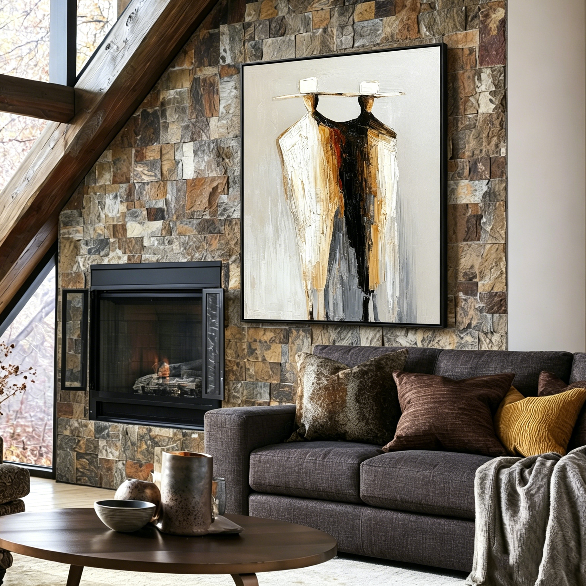 Silent Alliance – Textured Abstract Figurative Oil Painting#AB522009