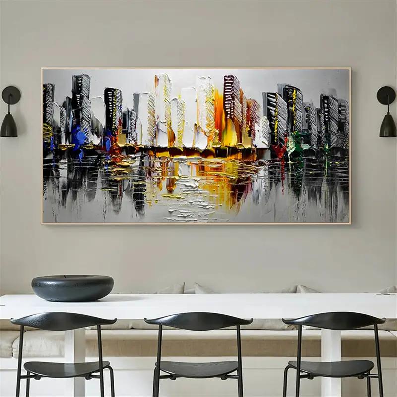 Large Cityscape Artwork Original Abstract Painting #ypy505