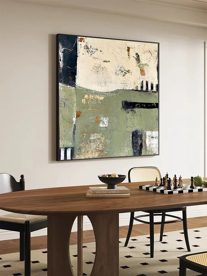 Layers of Time - Modern Green Abstract Oil Painting with Texture