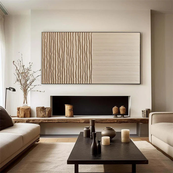 Lines of Silence - Minimalist Wabi-Sabi Textured Oil Painting
