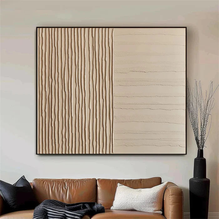 Lines of Silence - Minimalist Wabi-Sabi Textured Oil Painting