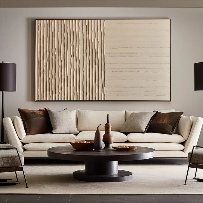 Lines of Silence - Minimalist Wabi-Sabi Textured Oil Painting
